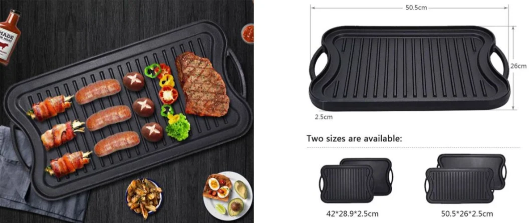 Amazon Solution Cast Iron Rectangular Flat Fry Reversible Roasting BBQ Grill Griddle Pan with LFGB Certificate